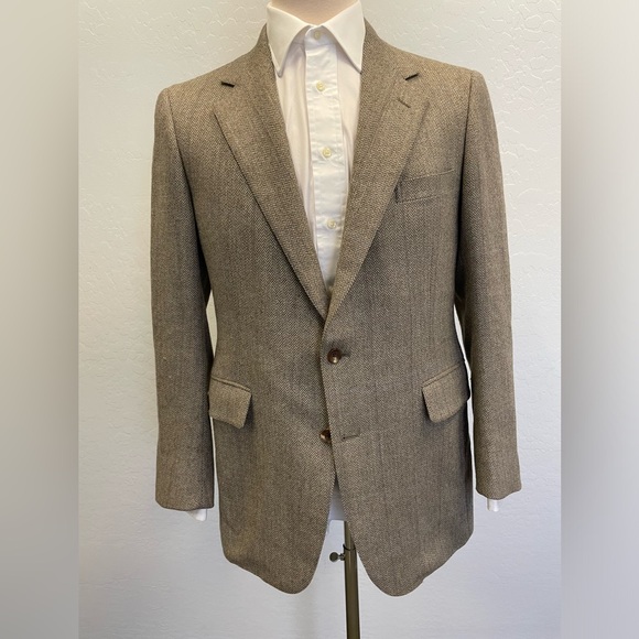 Mills Touché Hand Tailored in Japan Wool Herringbone Jacket Size 41 R - Picture 1 of 9